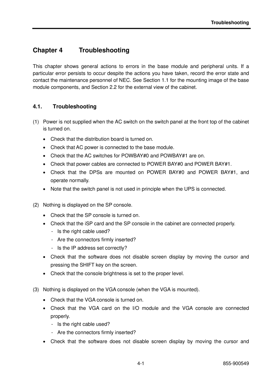 NEC 5020M-16, NX7700i operation manual Troubleshooting 