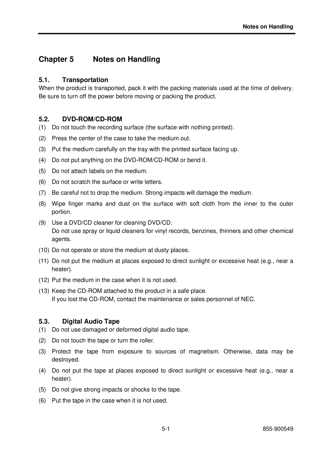 NEC 5020M-16, NX7700i operation manual Transportation, Digital Audio Tape 