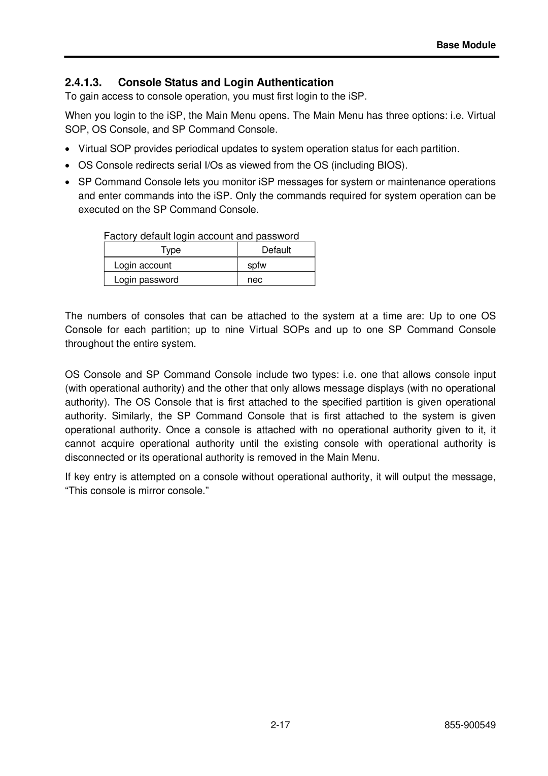 NEC 5020M-16, NX7700i operation manual Console Status and Login Authentication 