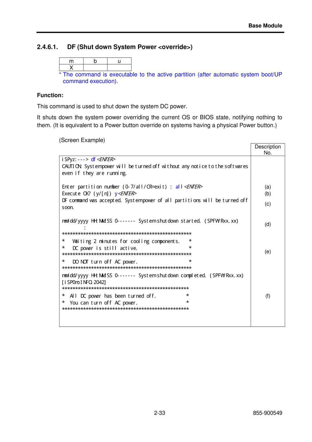 NEC 5020M-16, NX7700i operation manual DF Shut down System Power override, Function 