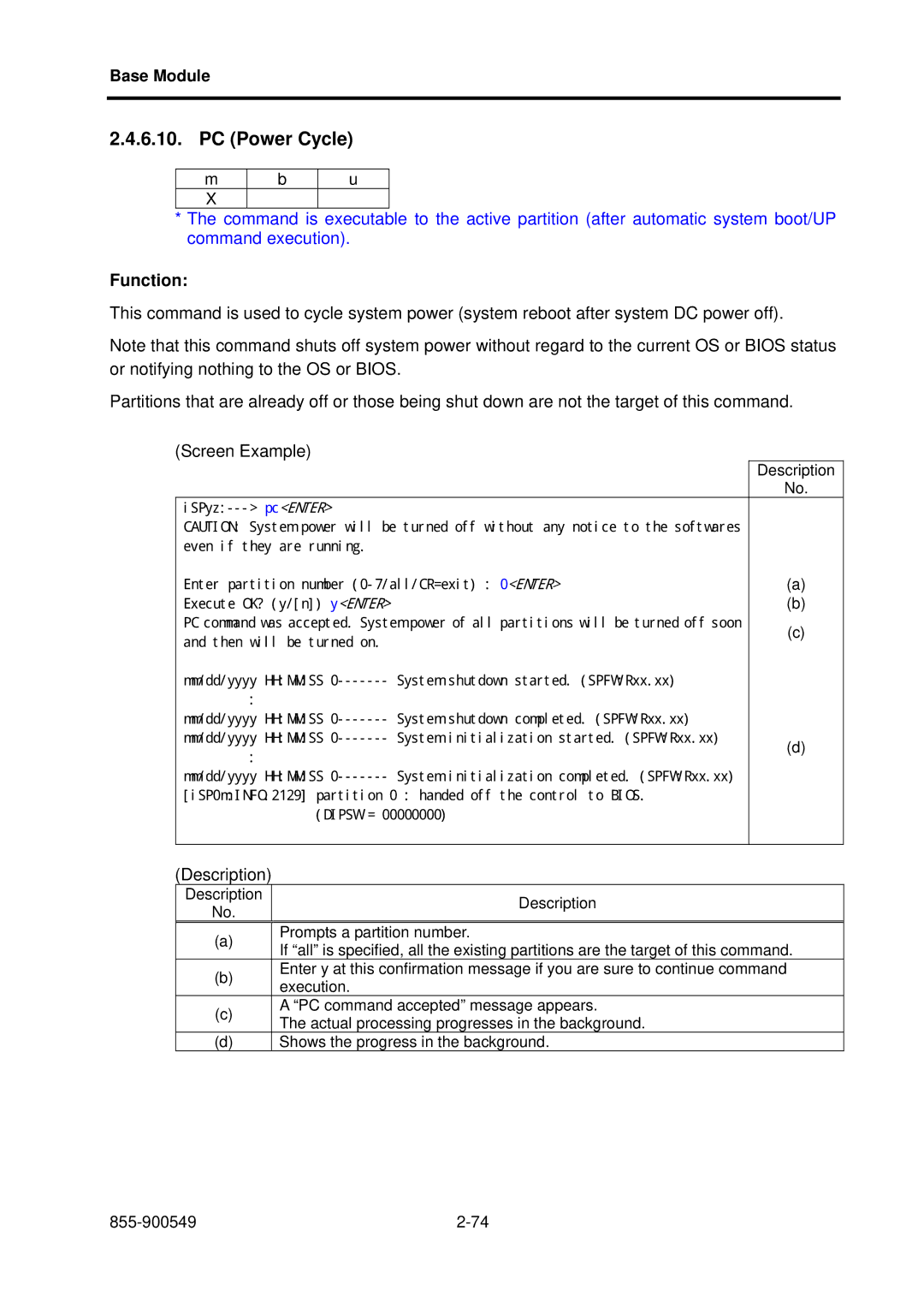 NEC NX7700i, 5020M-16 operation manual PC Power Cycle, Hhmmss 0------- System shutdown completed. SPFWRxx.xx 