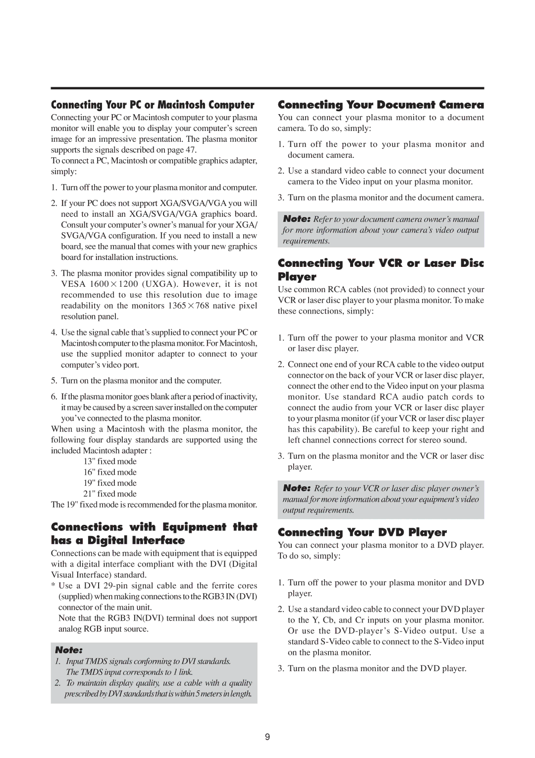 NEC 50MP1 user manual Connections with Equipment that has a Digital Interface, Connecting Your Document Camera 