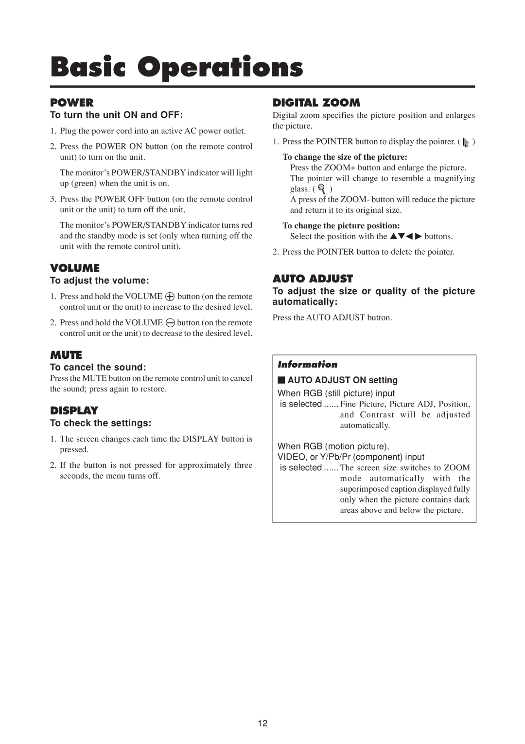 NEC 50MP1 user manual Basic Operations 