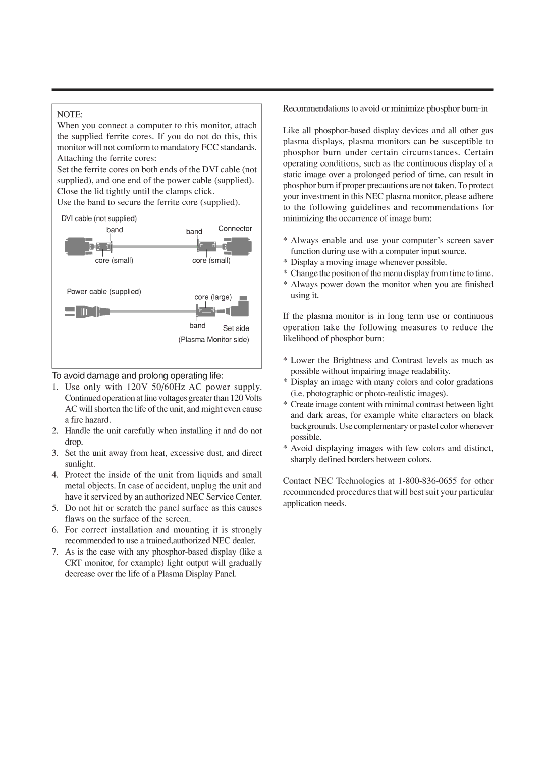 NEC 50MP1 user manual To avoid damage and prolong operating life 