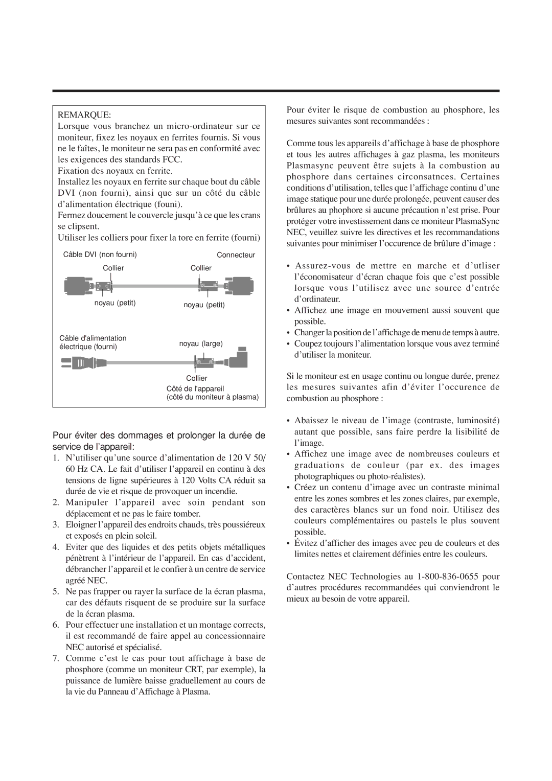 NEC 50MP1 user manual Remarque 