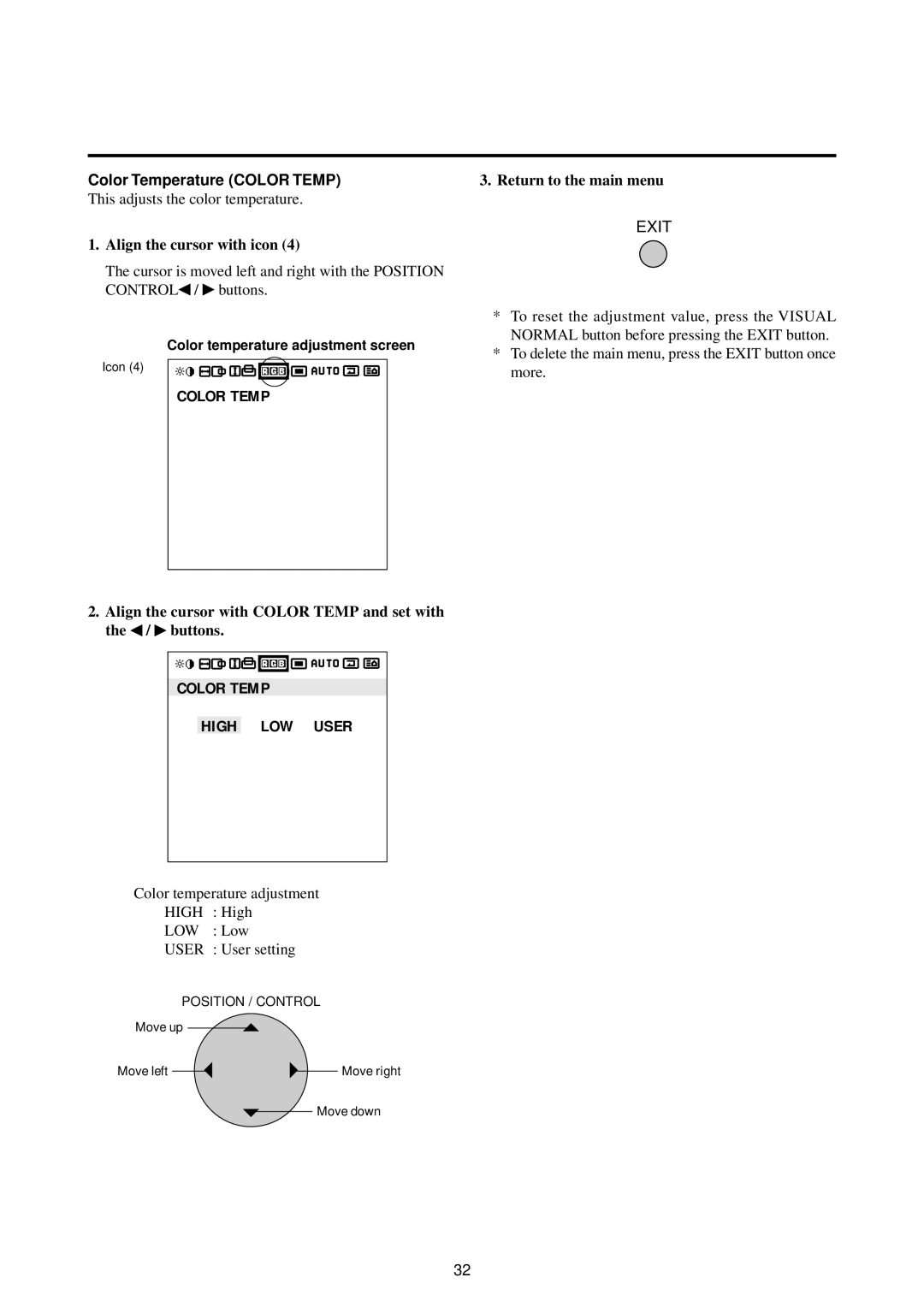 NEC 50PD1, 42PD2, 42PD2, 50PD1 user manual Color Temp High LOW User, Color Temperature Color Temp 