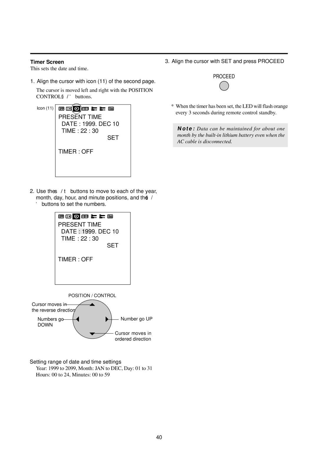 NEC 50PD1, 42PD2, 42PD2, 50PD1 user manual Present Time, SET Timer OFF, Timer Screen 