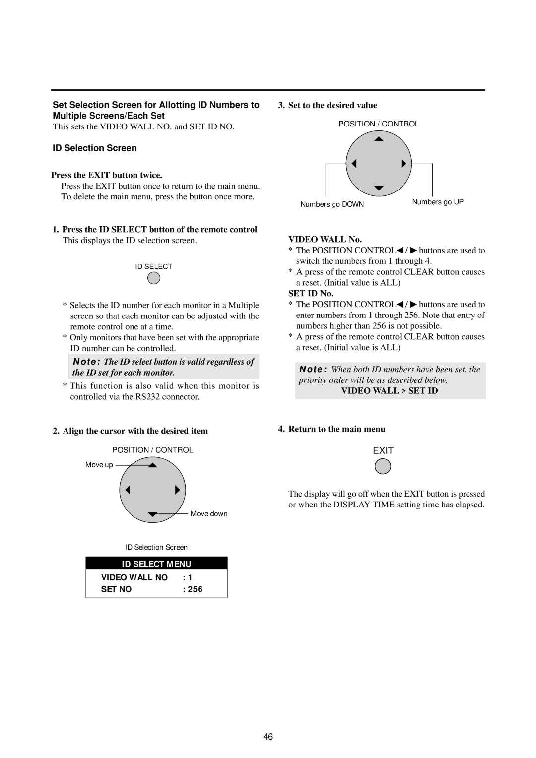 NEC 50PD1, 42PD2, 42PD2, 50PD1 user manual SET no, ID Selection Screen, 256 