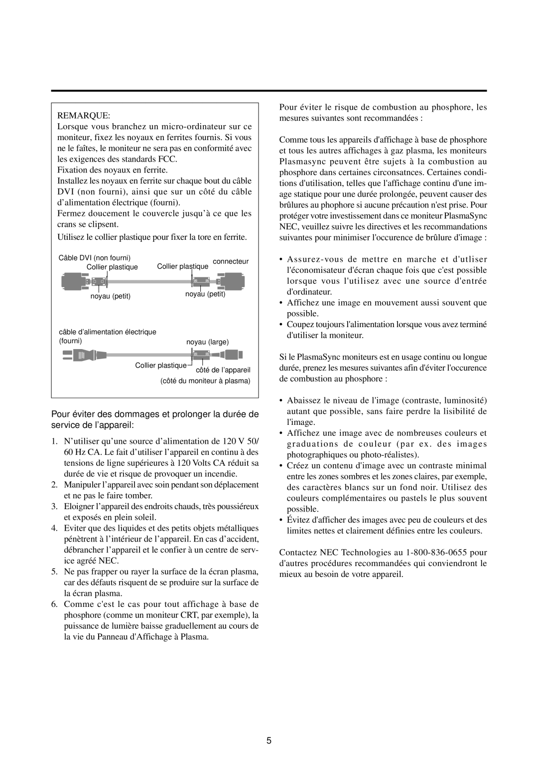 NEC 42PD2, 50PD1, 50PD1, 42PD2 user manual Remarque 