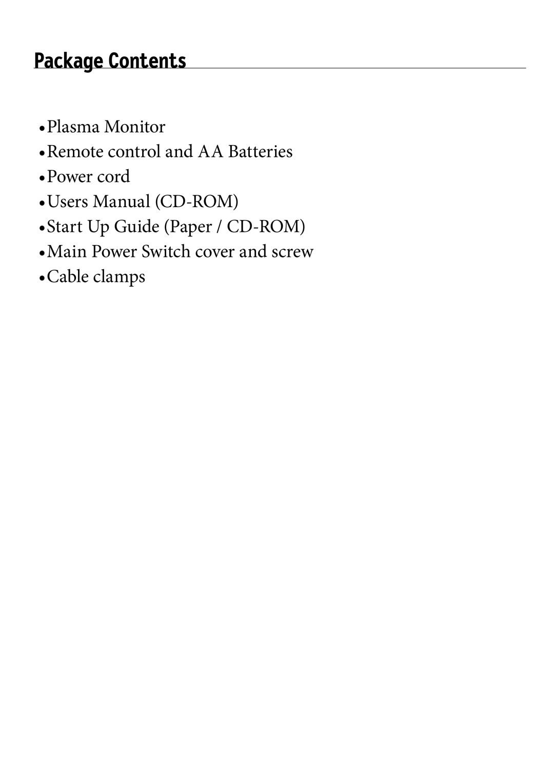 NEC 42XC10, 50XC10, 60XC10 user manual Package Contents 