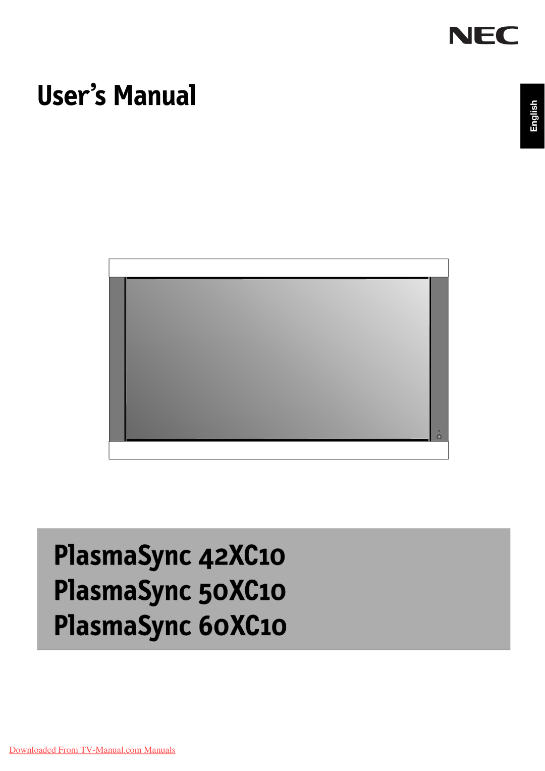 NEC 60XC10, 50XC10, 42XC10 user manual English 