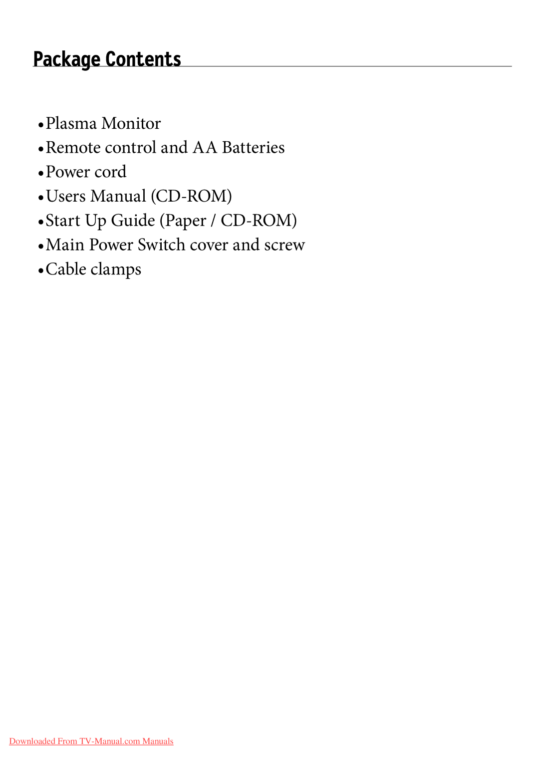 NEC 42XC10, 50XC10, 60XC10 user manual Package Contents 