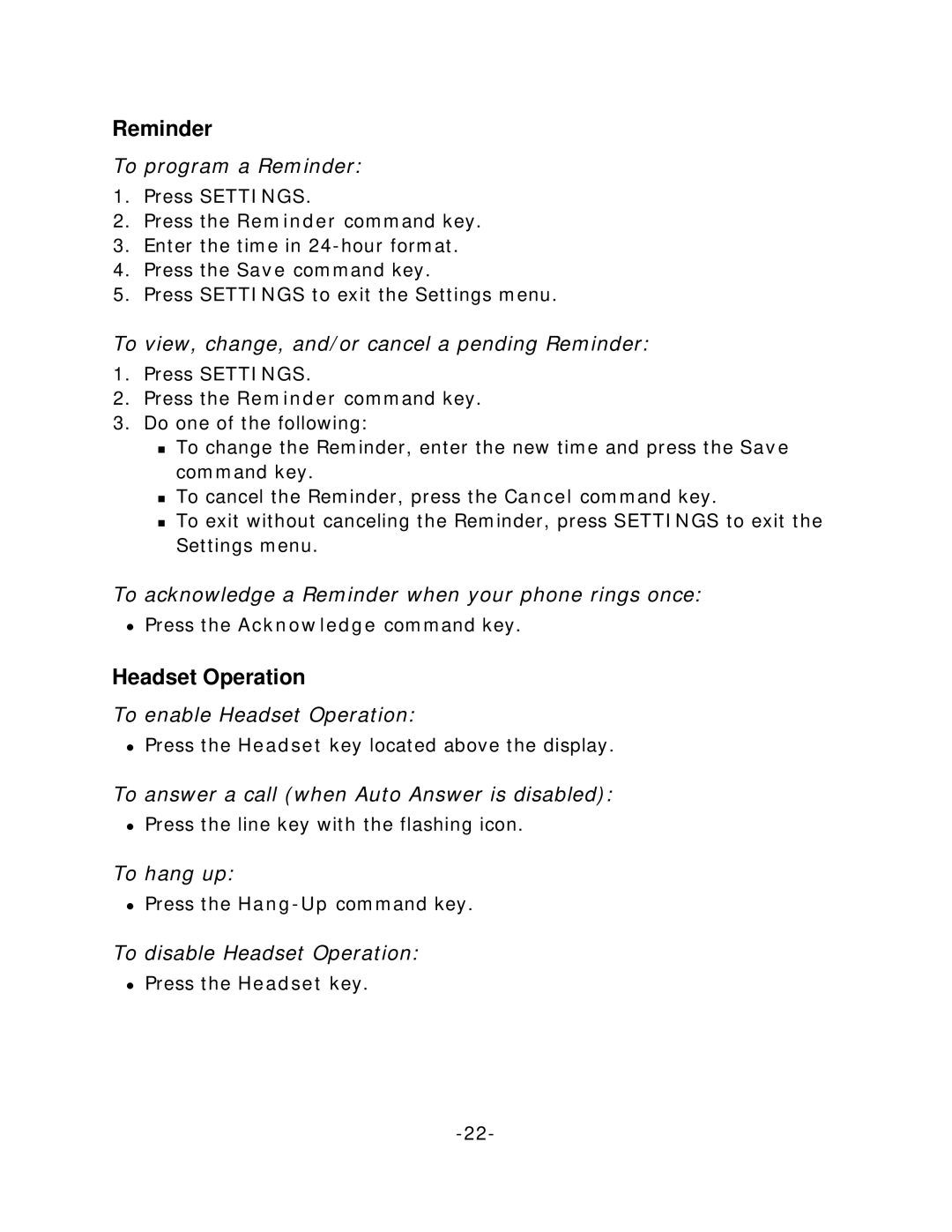 NEC 5140 manual Reminder, Headset Operation 