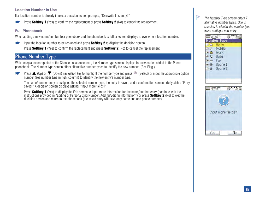 NEC 515 owner manual Phone Number Type, Location Number in Use, Full Phonebook 