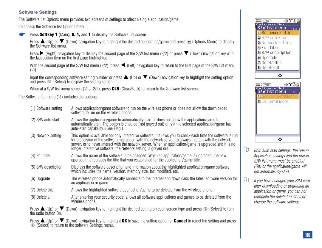 NEC 515 owner manual 116, Software Settings 