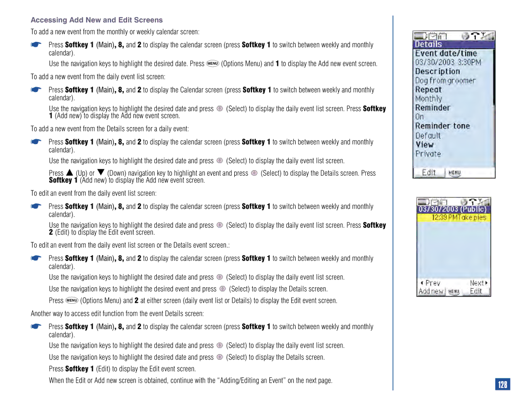 NEC 515 owner manual Accessing Add New and Edit Screens 