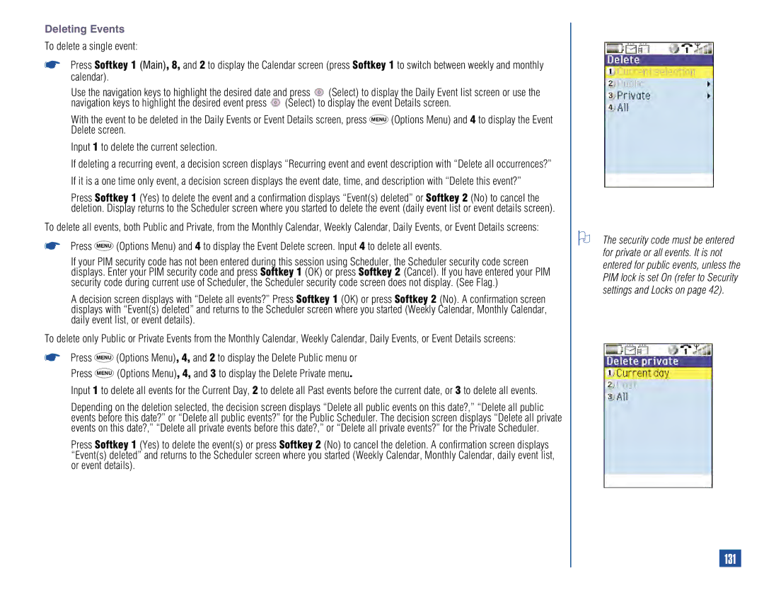 NEC 515 owner manual 131, Deleting Events 