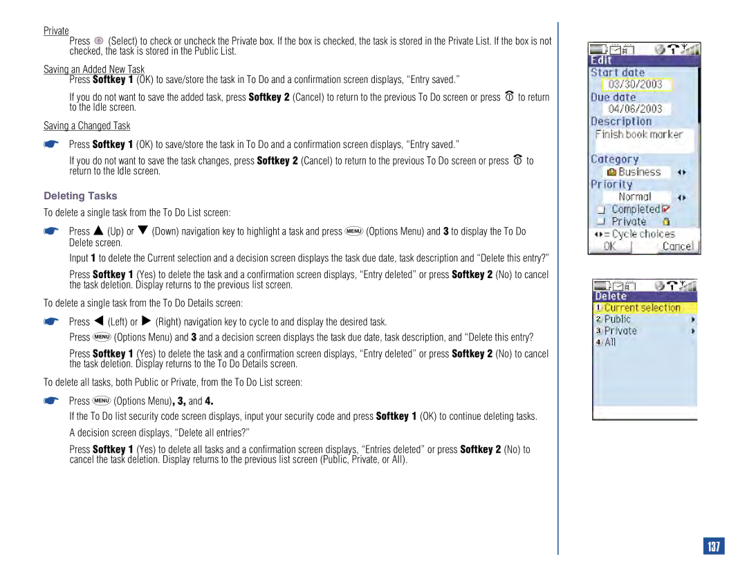 NEC 515 owner manual 137, Deleting Tasks 