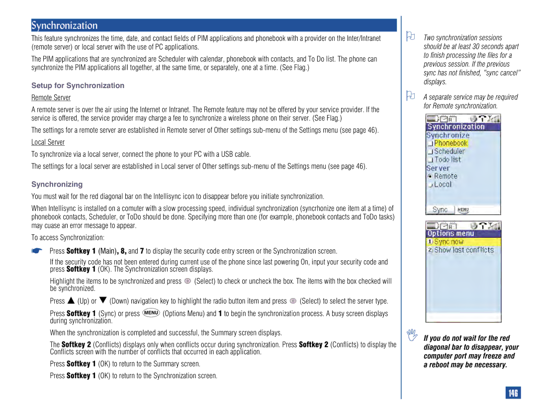 NEC 515 owner manual 146, Setup for Synchronization, Remote Server, Synchronizing 