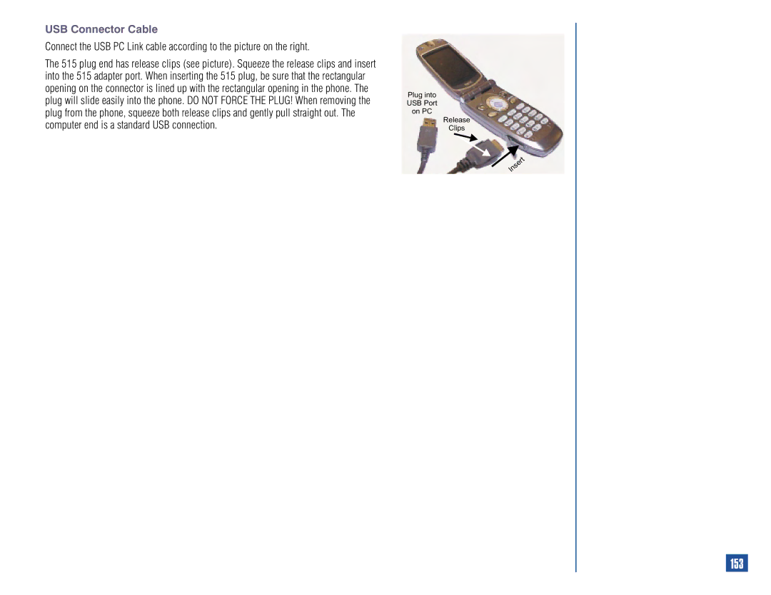 NEC 515 owner manual 153, USB Connector Cable 