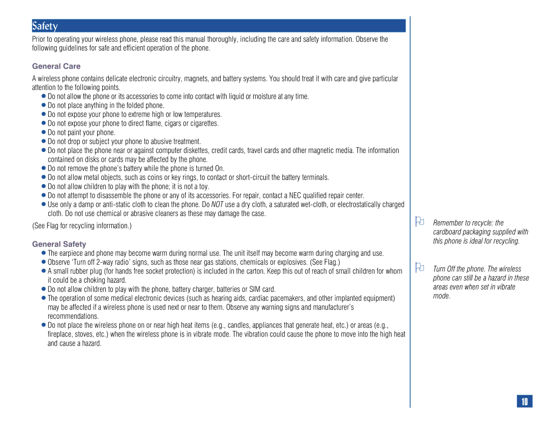 NEC 515 owner manual General Care, General Safety 