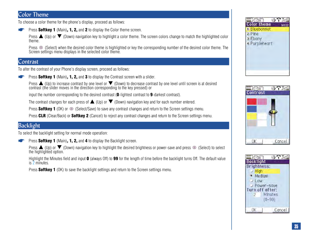 NEC 515 owner manual Color Theme, Contrast, Backlight 