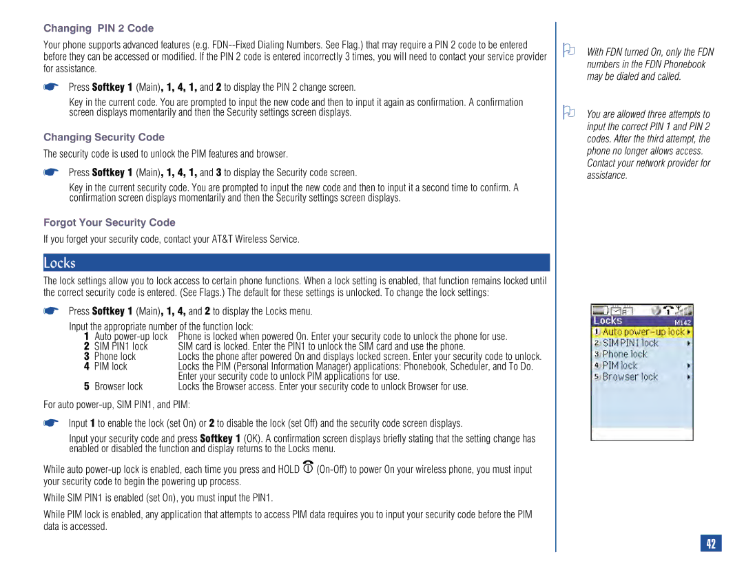 NEC 515 owner manual Locks, Changing PIN 2 Code, Changing Security Code, Forgot Your Security Code 