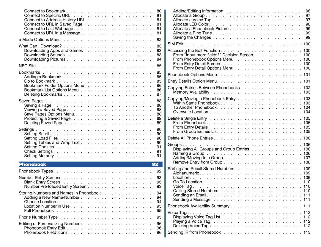 NEC 515 owner manual Phonebook 