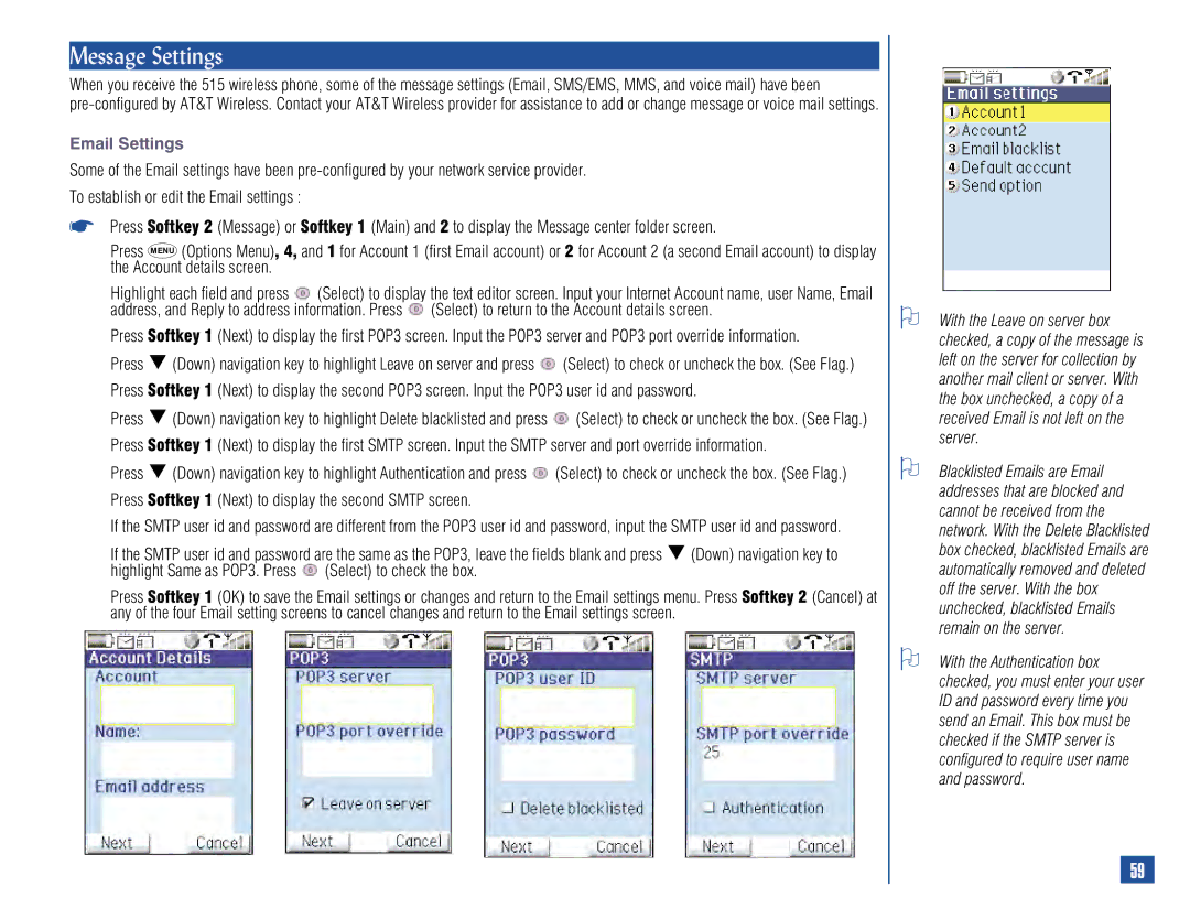 NEC 515 owner manual Message Settings, Email Settings 