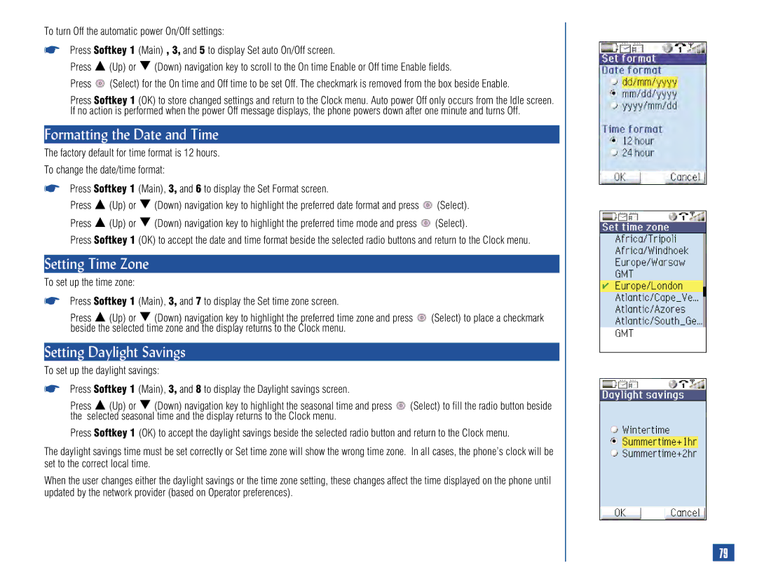 NEC 515 owner manual Formatting the Date and Time, Setting Time Zone, Setting Daylight Savings 