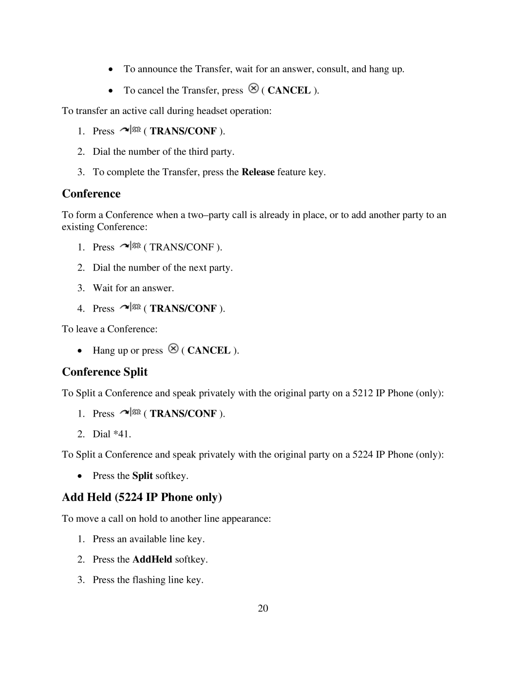 NEC manual Conference Split, Add Held 5224 IP Phone only 