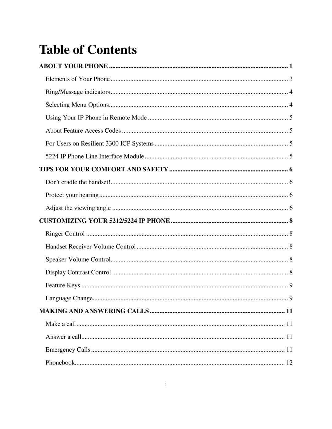 NEC 5224 manual Table of Contents 