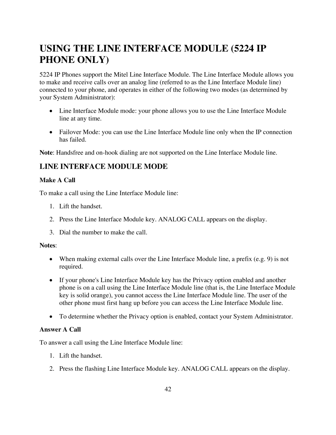 NEC manual Using the Line Interface Module 5224 IP Phone only, Line Interface Module Mode 