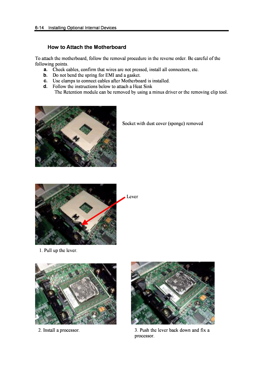 NEC 5800, 120Mf manual How to Attach the Motherboard 