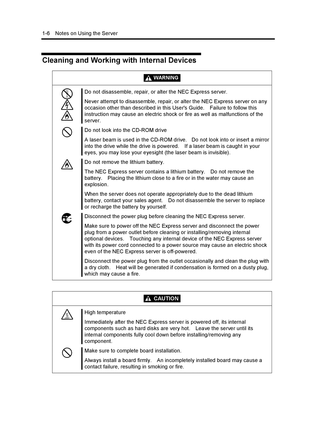 NEC 5800, 120Mf manual Cleaning and Working with Internal Devices 