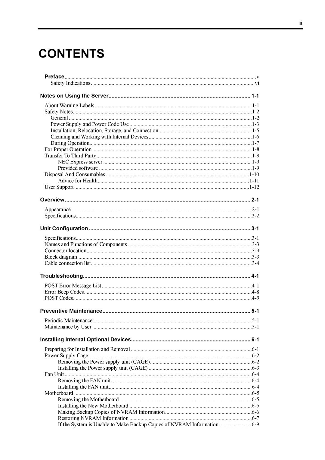 NEC 120Mf, 5800 manual Contents 