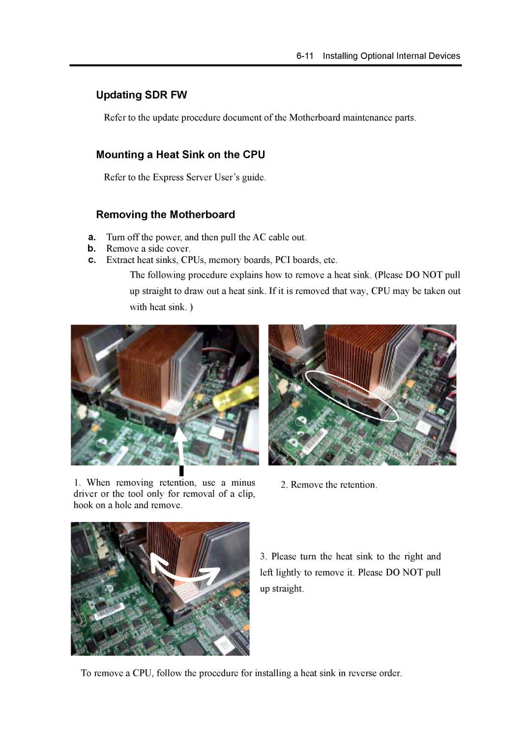 NEC 120Mf, 5800 manual Updating SDR FW, Mounting a Heat Sink on the CPU 