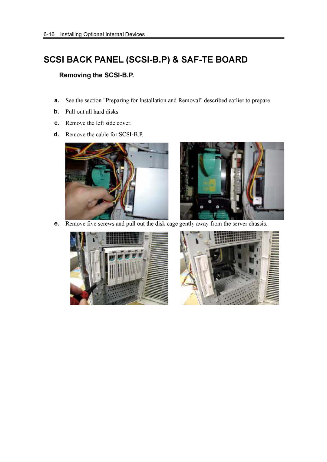 NEC 5800, 120Mf manual Scsi Back Panel SCSI-B.P & SAF-TE Board, Removing the SCSI-B.P 