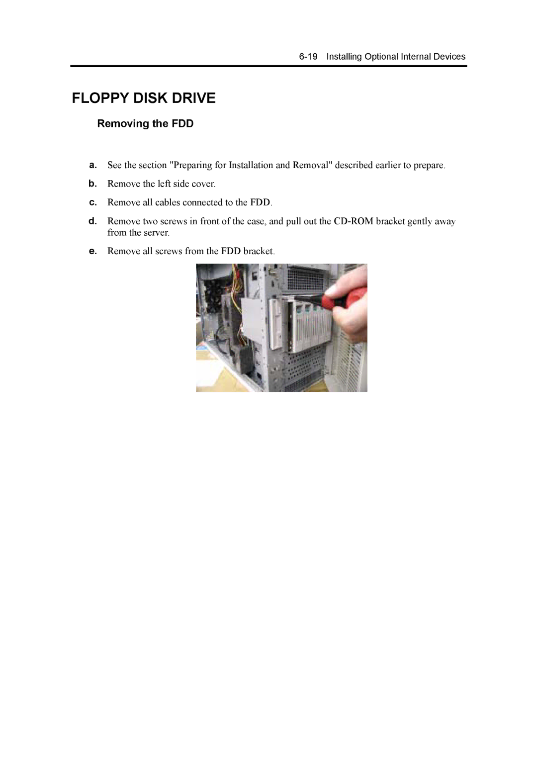 NEC 120Mf, 5800 manual Floppy Disk Drive, Removing the FDD 