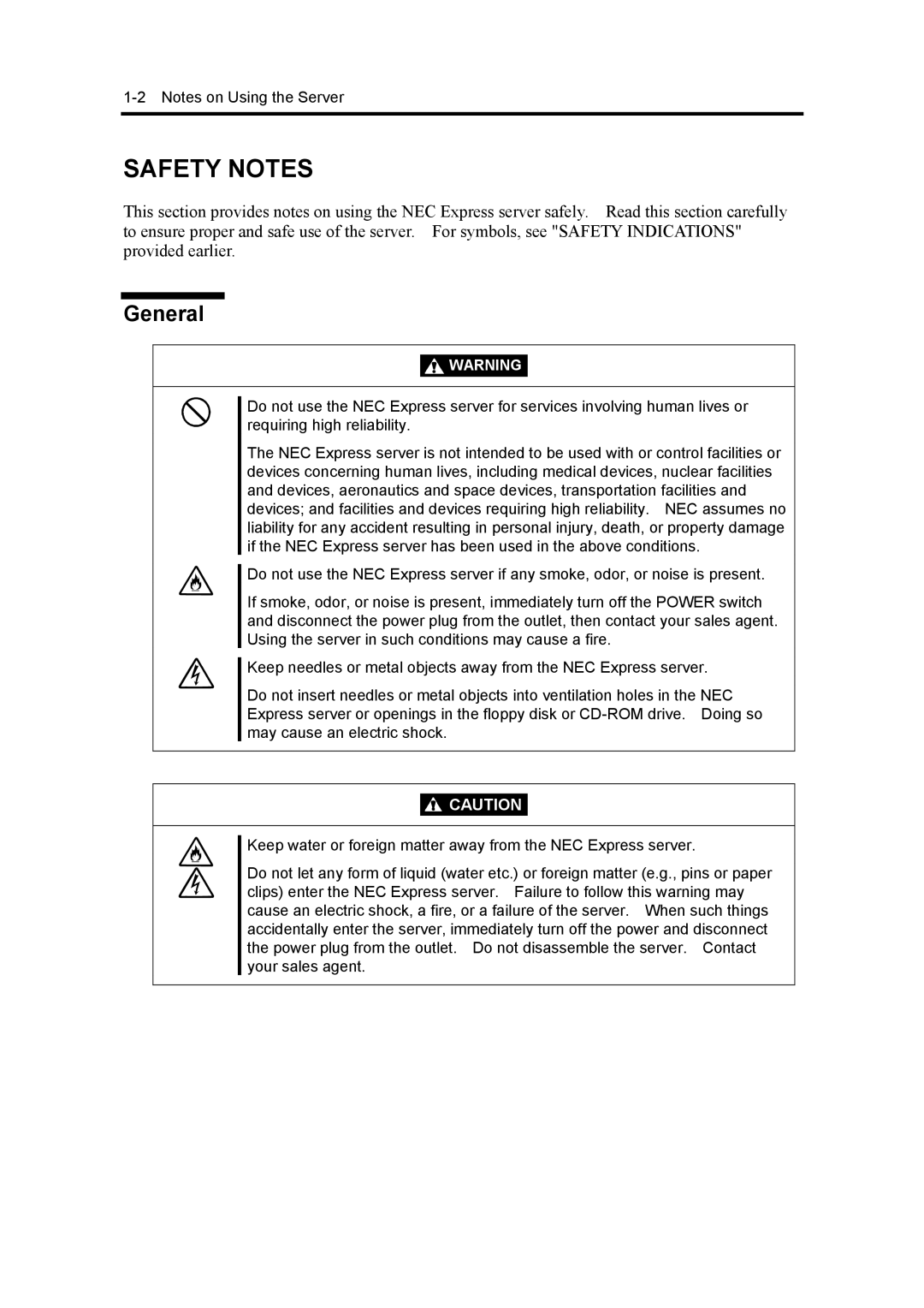 NEC 5800, 120Mf manual Safety Notes, General 