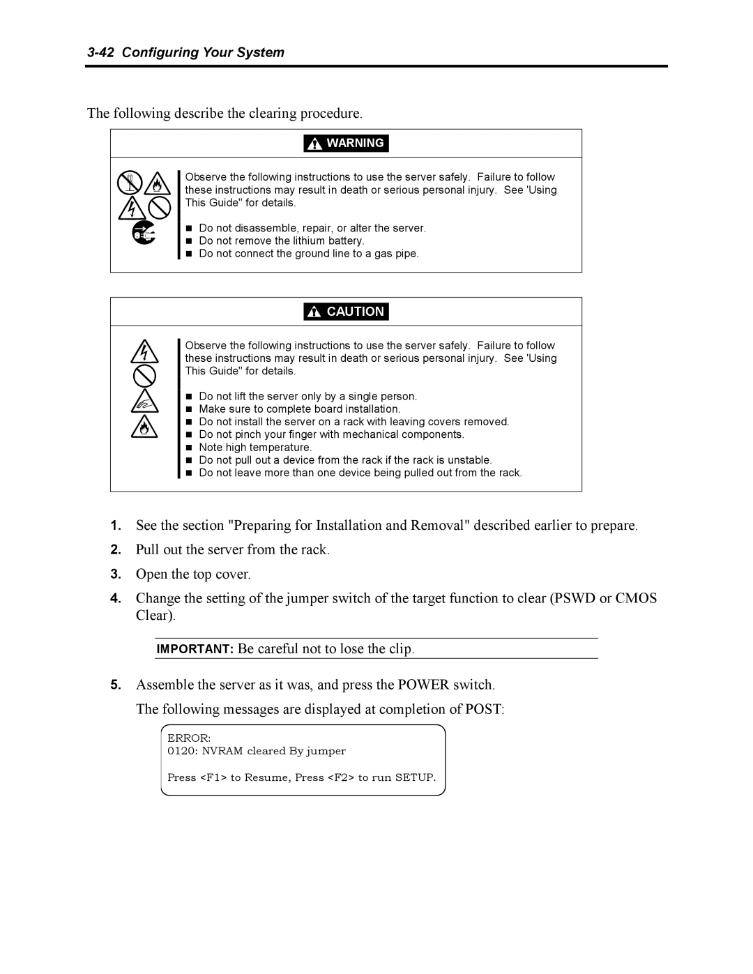 NEC 5800 manual Following describe the clearing procedure 