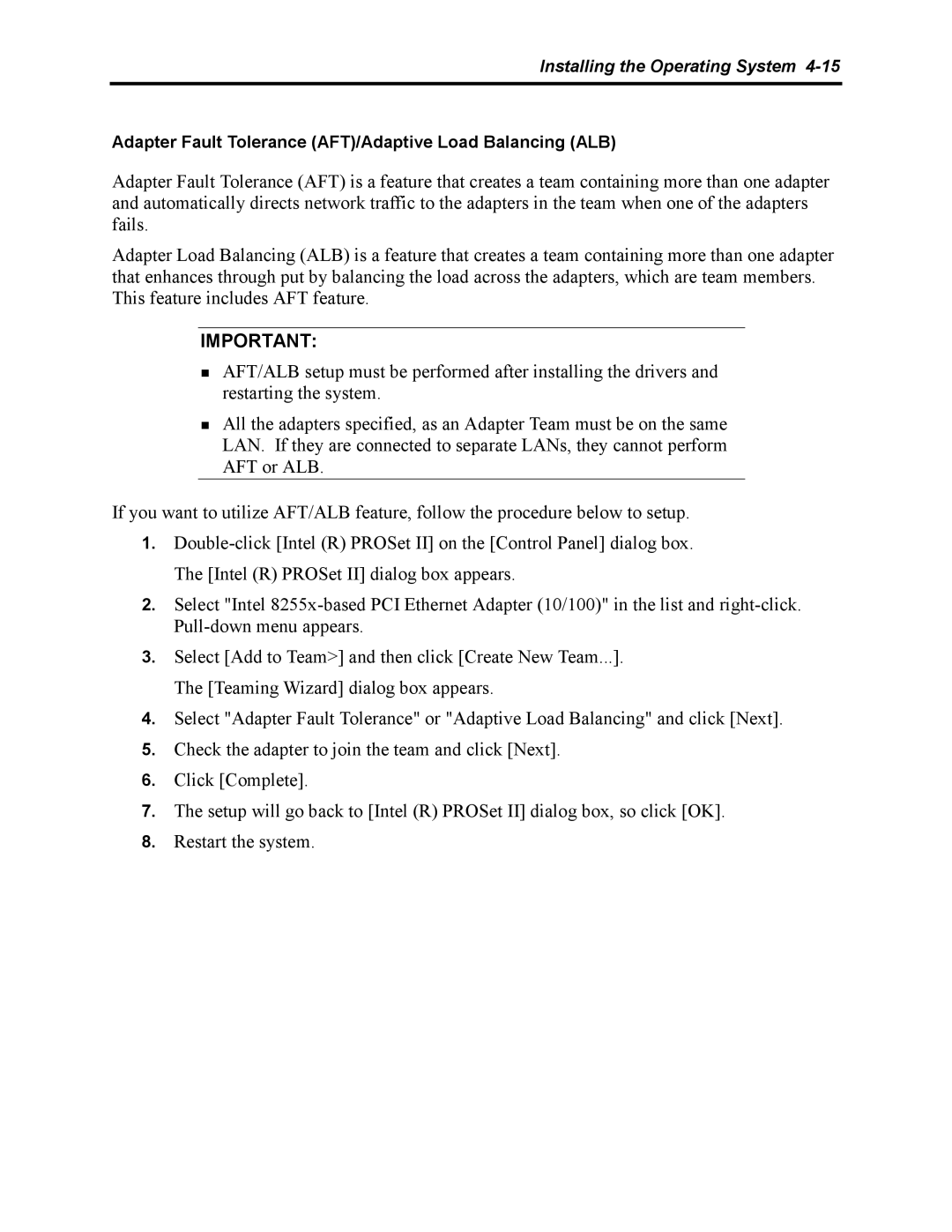 NEC 5800 manual Adapter Fault Tolerance AFT/Adaptive Load Balancing ALB 