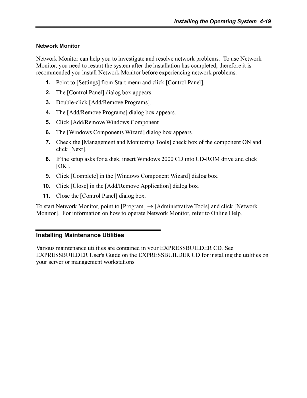 NEC 5800 manual Installing Maintenance Utilities 