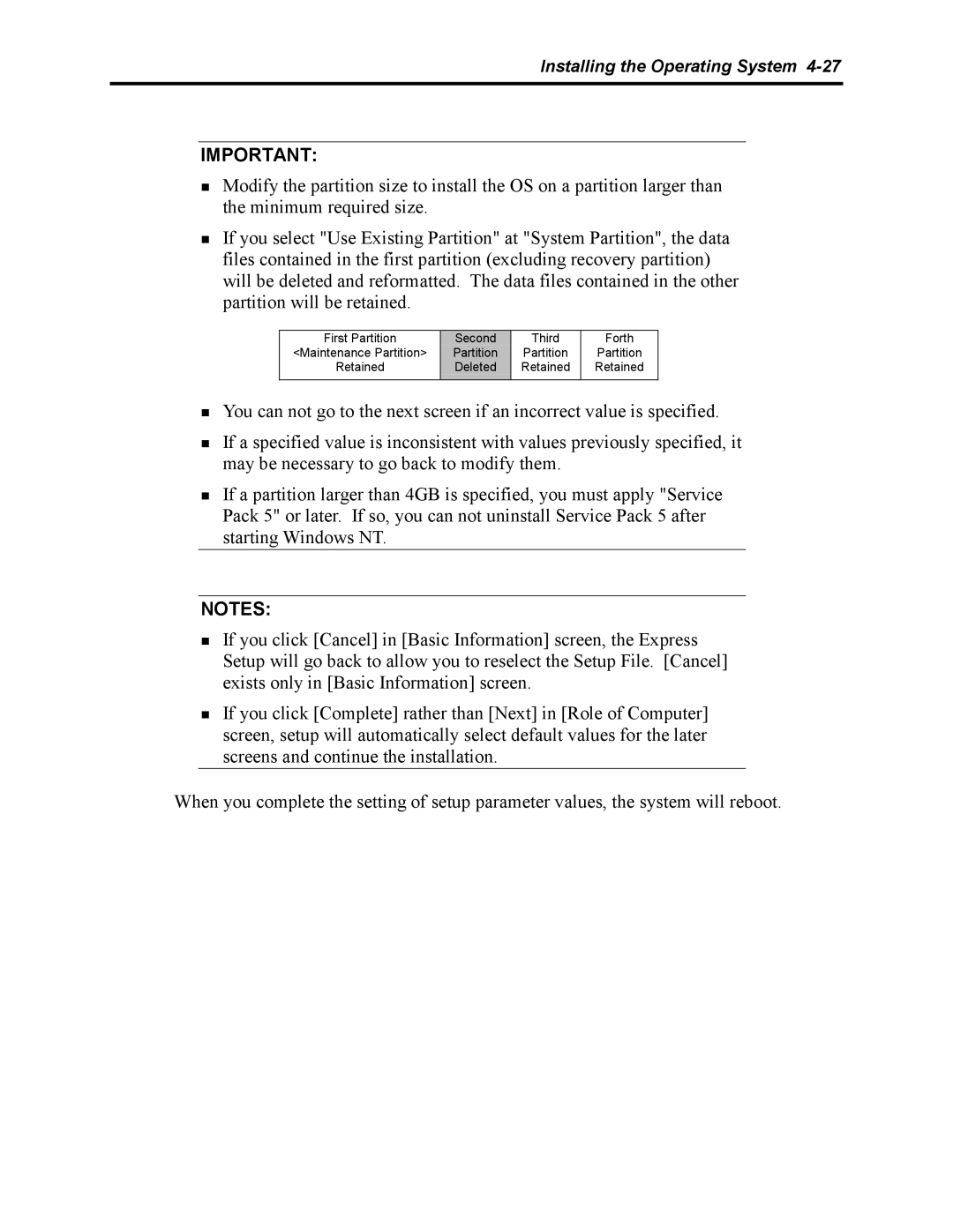 NEC 5800 manual Installing the Operating System 