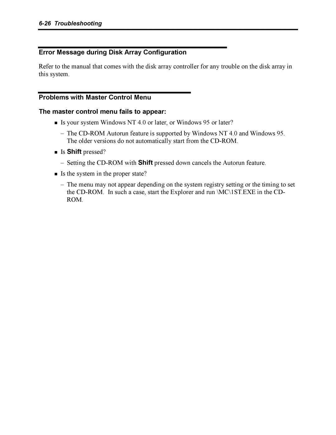 NEC 5800 manual Error Message during Disk Array Configuration 