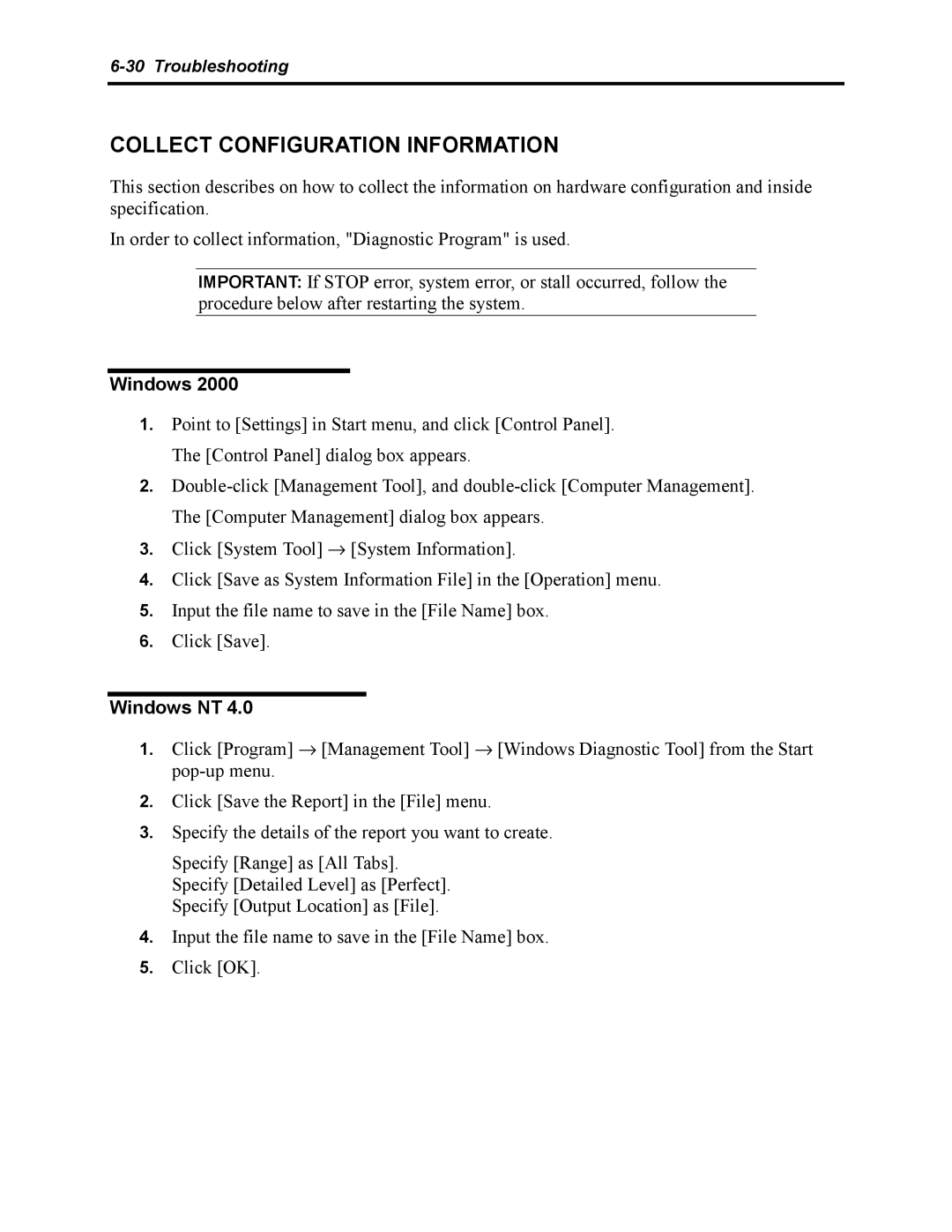 NEC 5800 manual Collect Configuration Information 