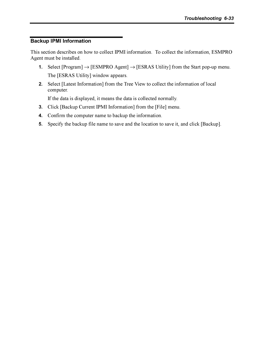 NEC 5800 manual Backup Ipmi Information 