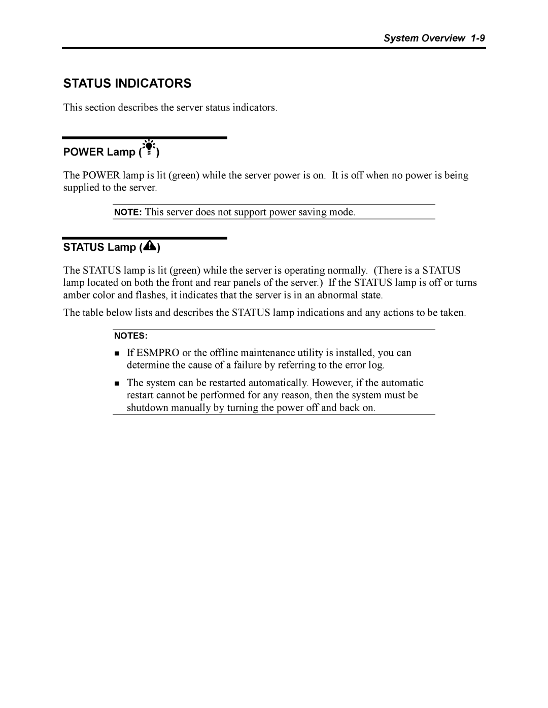 NEC 5800 manual Status Indicators, Power Lamp, Status Lamp 