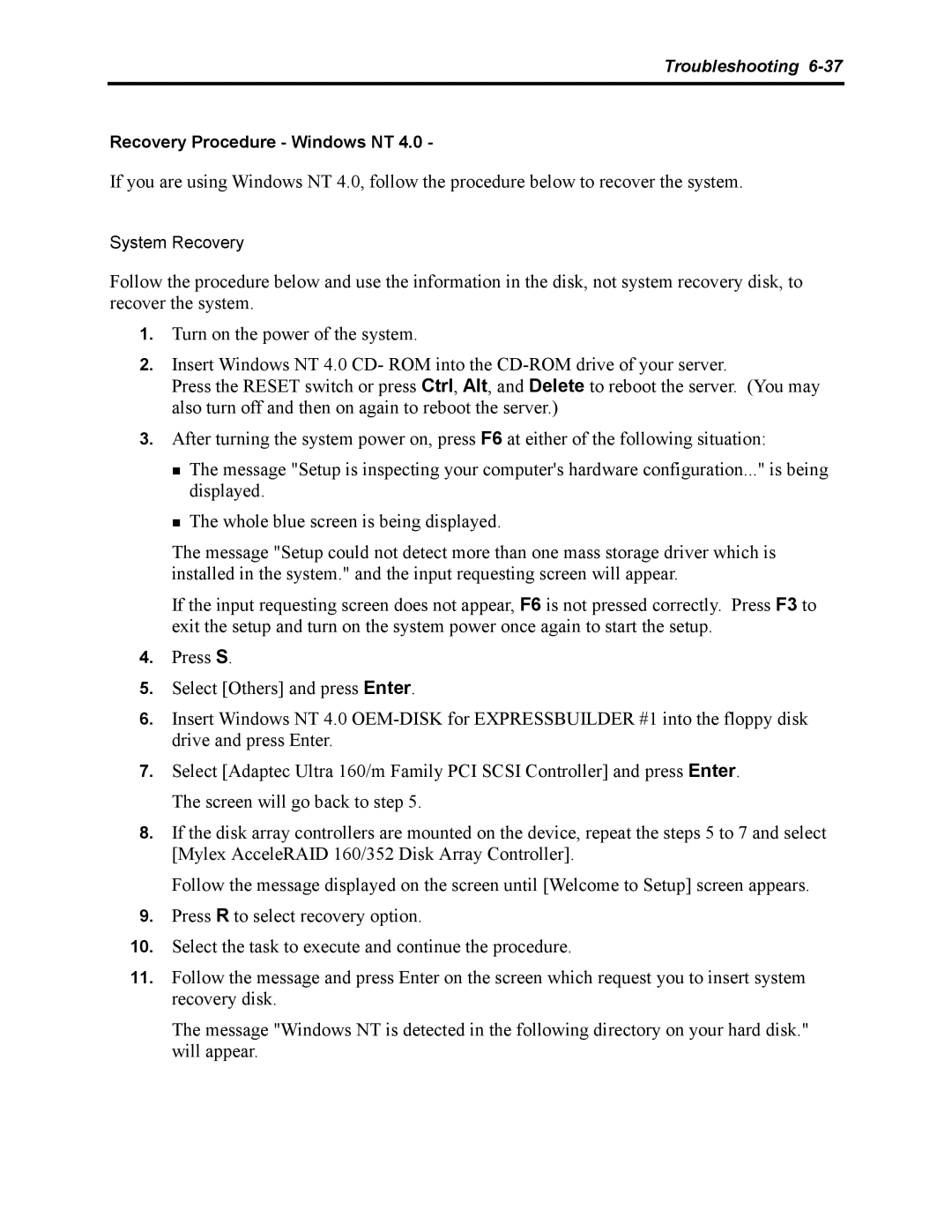 NEC 5800 manual Recovery Procedure Windows NT 