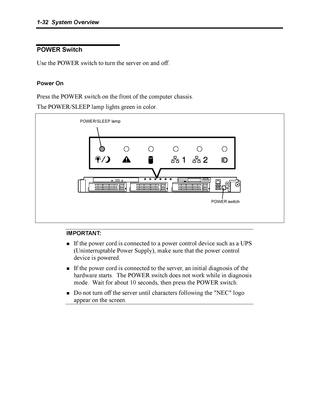 NEC 5800 manual Power Switch 